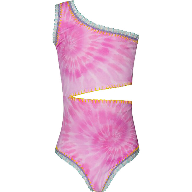 Rainbow Embroidered One Shoulder Cut Out One-Piece, Amalfi