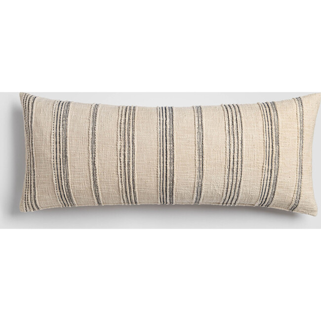 Tide Stripe Blue & Ivory Distressed Lumbar Pillow, 14
