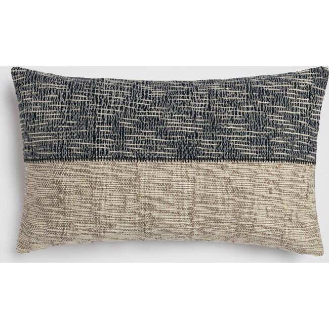 Sand & Sea Blue & Tan Coastal Stripe Lumbar Pillow