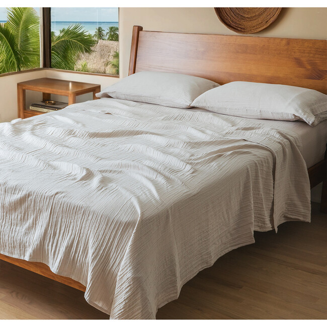 Calm Crinkled Comfort Fitted Sheet, Morning Fog - Sheets - 4