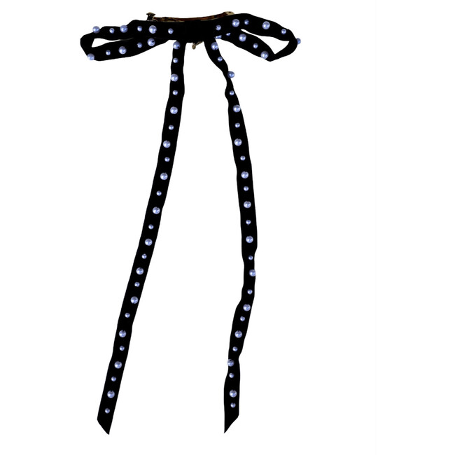 Black Skinny Velvet Pearl Bow