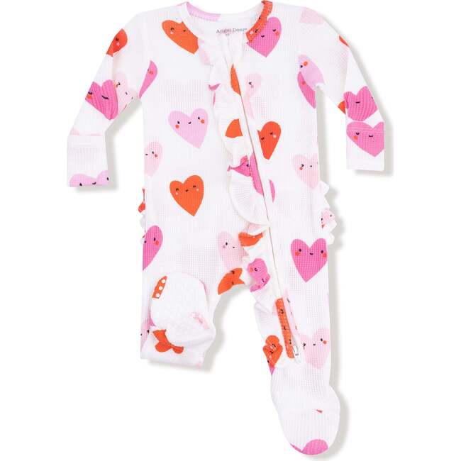 2 Way Ruffle Zipper Footie, Happy Hearts