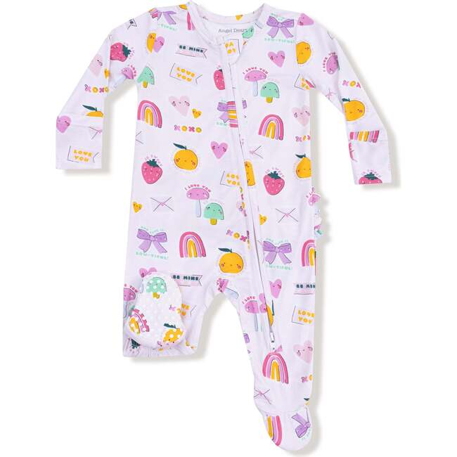 2 Way Zipper Ruffle Back Footie, Pink My Funny Valentine