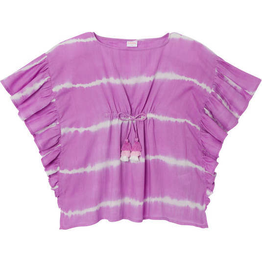 Diabolo Tie-Dye Ruffle Trim Cover-Up Caftan, Lilac