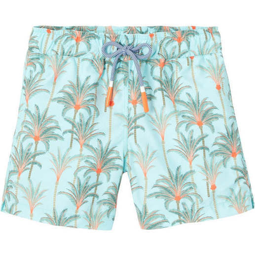 Boys Palm Striped Drawstring Swim Shorts, Orange