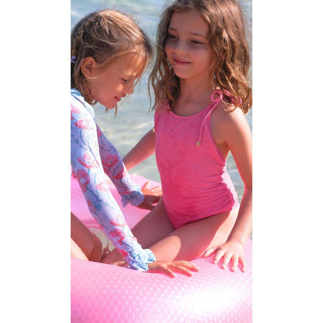 Bahamas Lurex Tie-Strap One-Piece Swimsuit, Pale Pink & Gold