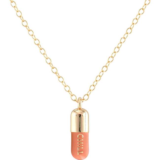 Chill Pill Enamel Necklace, Gold, Pink