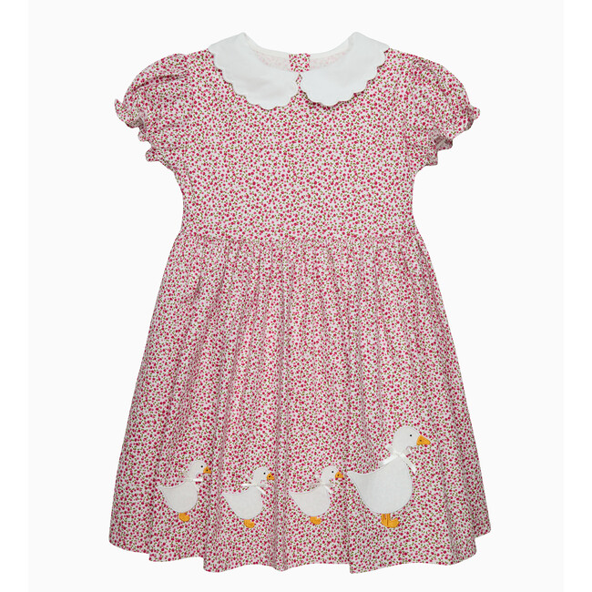 Cherry Ditsy Petal Collar Duck Dress, Red Cherry Ditsy