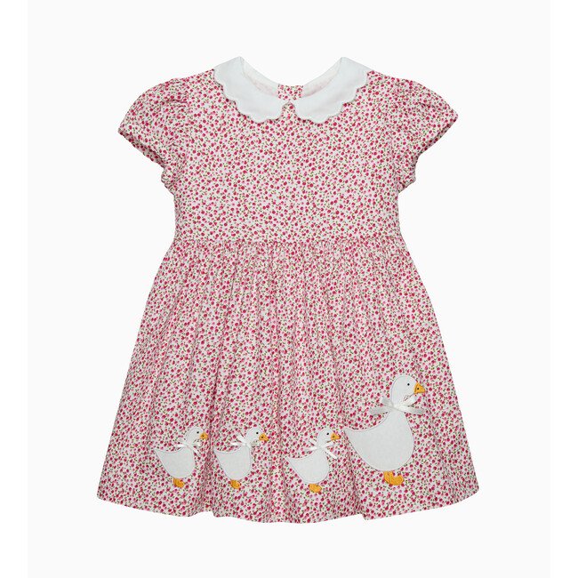 Cherry Ditsy Petal Collar Duck Dress, Red