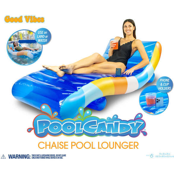 Good Vibes Deluxe Inflatable Pool Chaise Lounger with Drink & Phone Holder - Pool Floats - 2