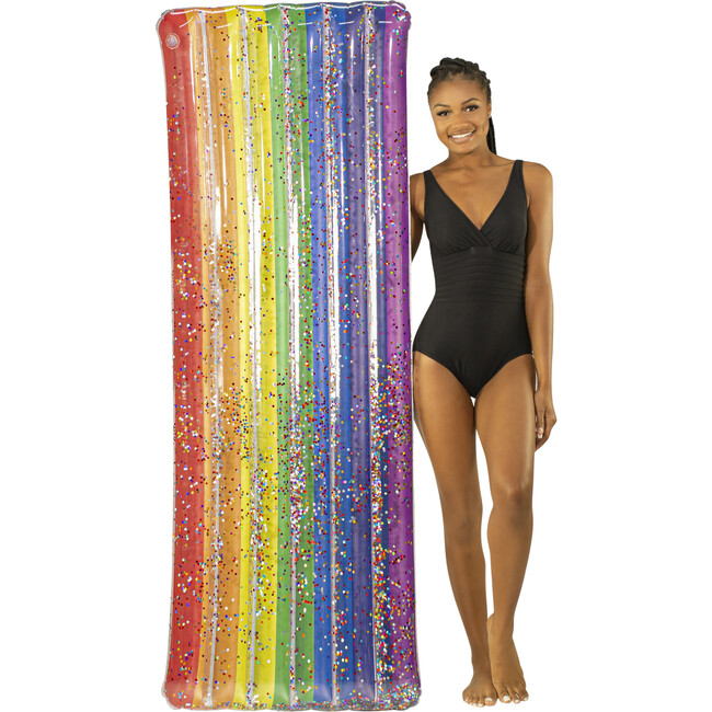 Rainbow Collection Deluxe Glitter Pool Raft 74" Classic Rainbow, Multi