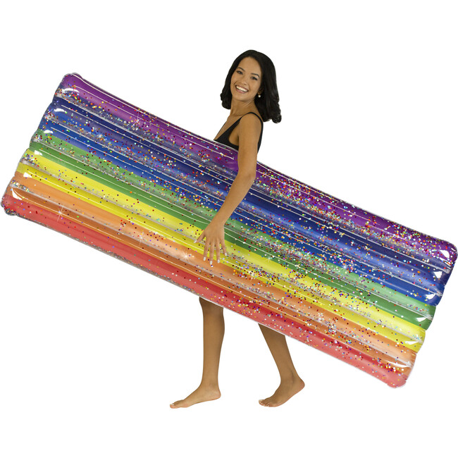Rainbow Collection Deluxe Glitter Pool Raft 74" Classic Rainbow, Multi