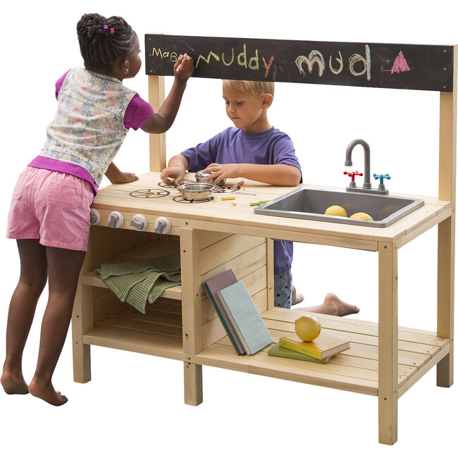 Wooden Mud Kitchen Sensory Play Station with Metal Accessories - Water Toys - 1