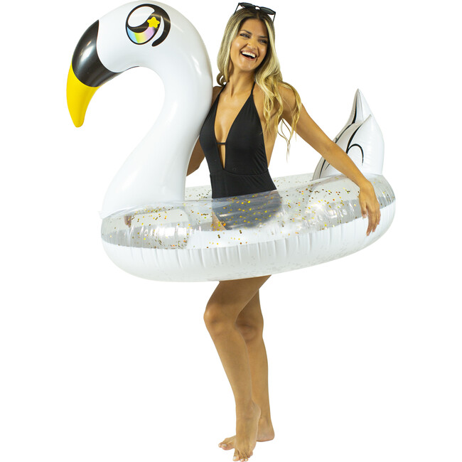 Glitter Swan with Wings 48" Jumbo Pool Tube