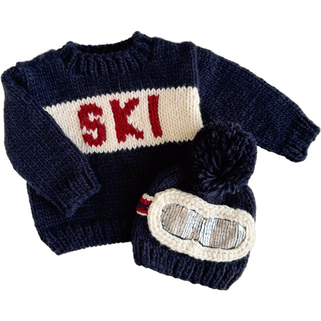 Ski Goggles Hat and Sweater Set, Navy