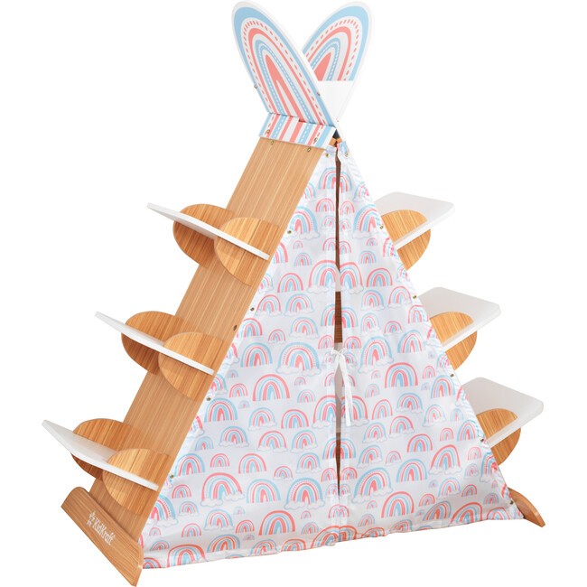 Wood Book Nook Tent with 6 Shelves, Children's Bookcase, Caramel Ash Color - Storage - 1