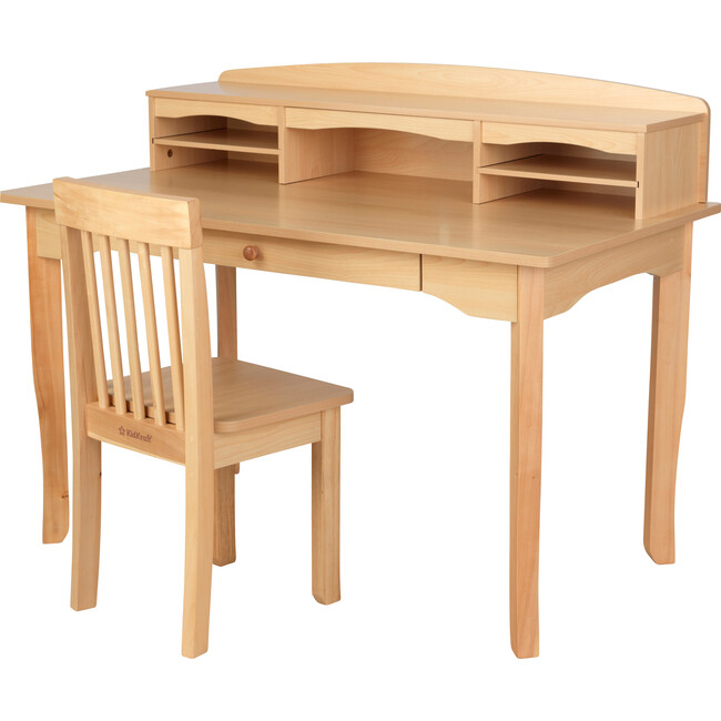 Avalon Wooden Children's Desk with Hutch, Chair and Storage - Natural - Desks - 1