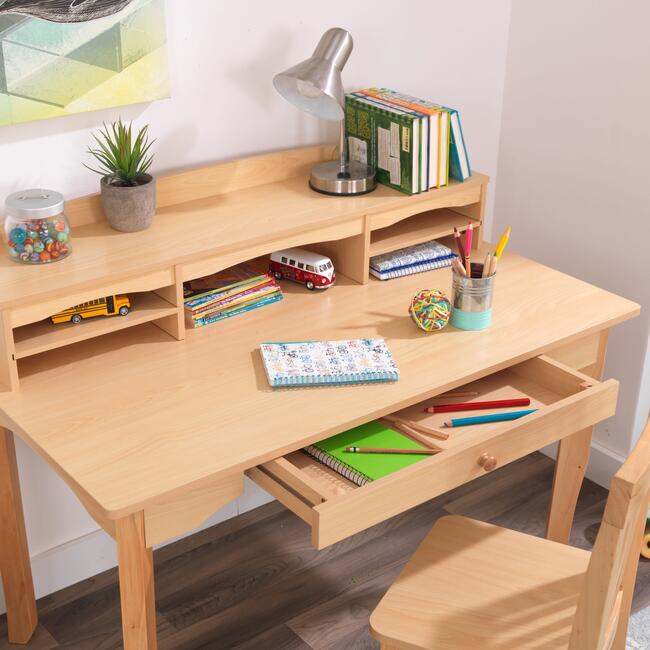 Avalon Wooden Children's Desk with Hutch, Chair and Storage - Natural - Desks - 4