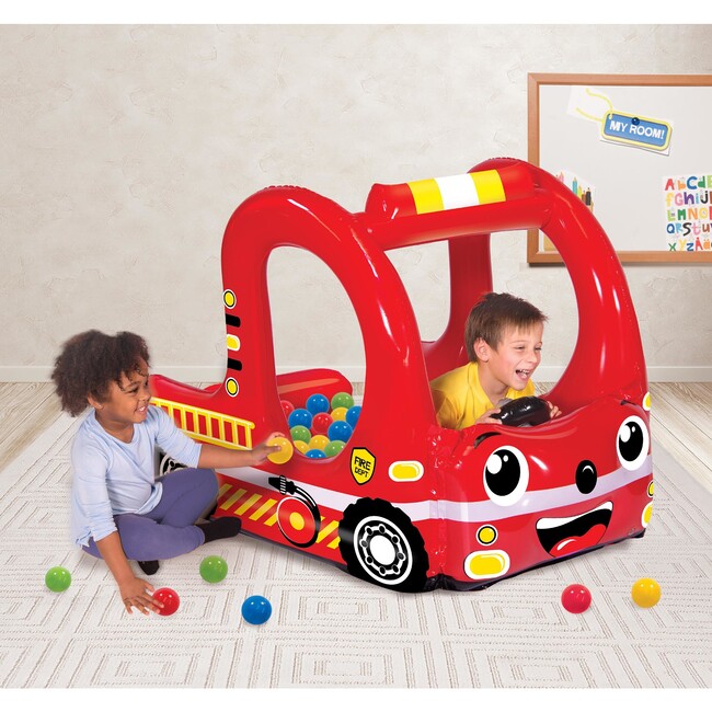 Banzai Rescue Fire Truck Play Center Inflatable Ball Pit -Includes 20 Balls