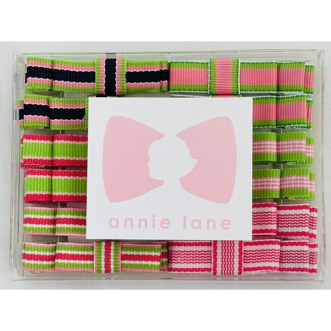 Twelve Bows Box Set, Pink/green/navy stripe pairs