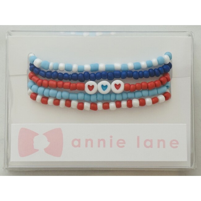 Set of Five Bracelets, Red, White & Blue