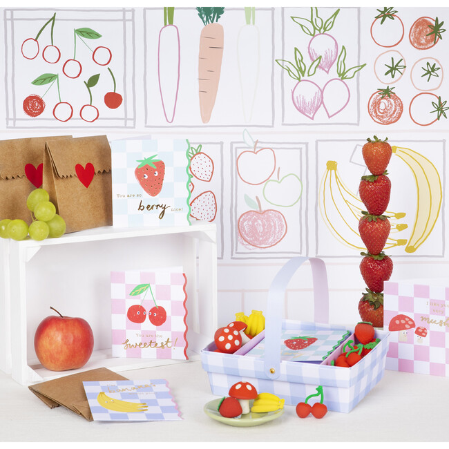 Fruit Basket Kids Valentine's Cards & Erasers Set