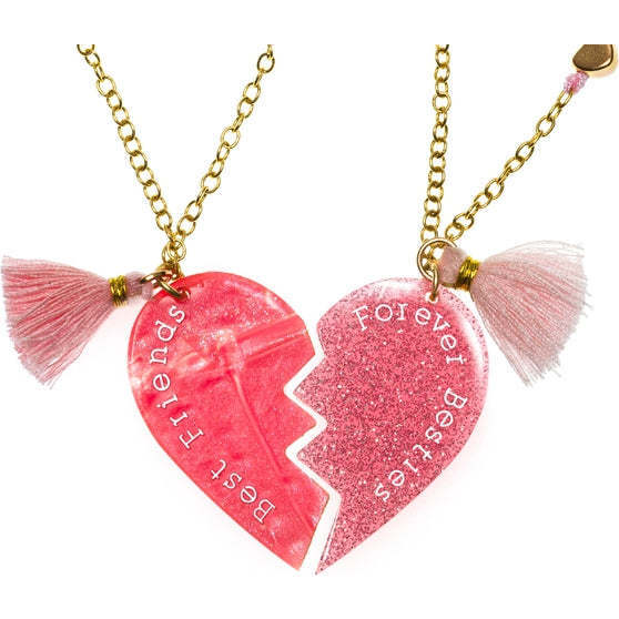 Best Friends + Besties Forever Pink Glitter Pearl Necklaces