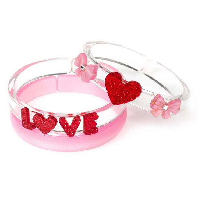 Love Pink & Red Glitter Bangles