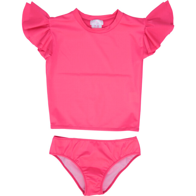 Two Piece Rash Guard With Big Bow, Bubble Pink