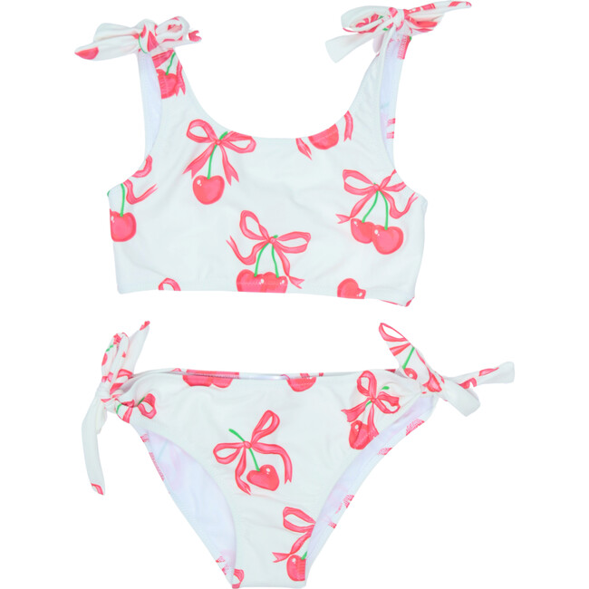 Two Piece Bikini Tie Knot Shoulder And Bottom, Cherries