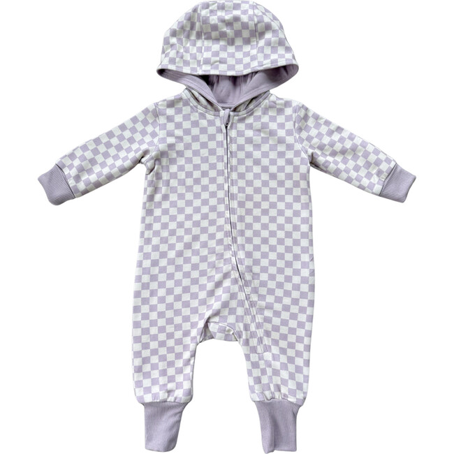 Terry Zip Romper Lavender Cloud Checkered