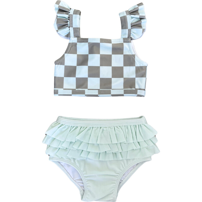 Girl's Two-Piece Swimsuit Checker in Seagrass