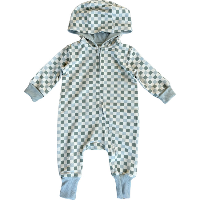 Terry Zip Romper Fern Checkered