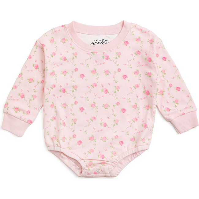 Pink Rose Long Sleeve Romper, Light Pink