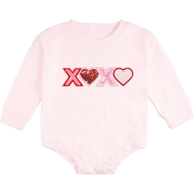 XOXO Sequin Patch Valentine's Day Long Sleeve Romper, Ballet