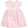 Pearl Heart Tiered Short Sleeve Tutu Dress, Pink - Dresses - 1 - thumbnail