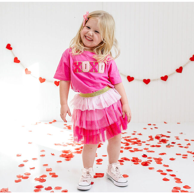 XOXO Patch Valentine's Day Short Sleeve T-Shirt, Raspberry