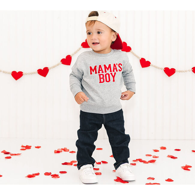 Mama's Boy Varsity Patch Valentine's Day Sweatshirt, Grey