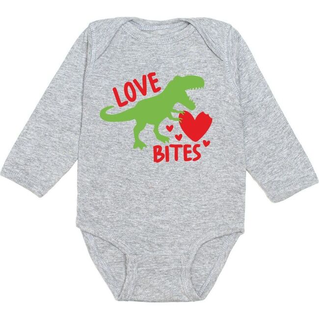 Love Bites Valentine's Day Long Sleeve Bodysuit, Grey