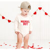 Mama's Boy Varsity Patch Valentine's Day Long Sleeve Romper, Natural - Rompers - 2 - thumbnail