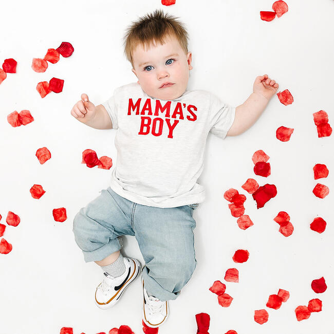 Mama's Boy Varsity Patch Valentine's Day Short Sleeve T-Shirt, Ash