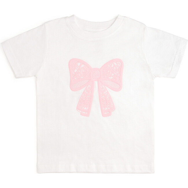 Lace Bow Puff Ink Short Sleeve T-Shirt, White