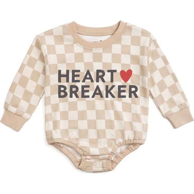 Heartbreaker Checkered Valentine's Day Long Sleeve Romper, Natural