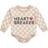 Heartbreaker Checkered Valentine's Day Long Sleeve Romper, Natural - Rompers - 1 - thumbnail