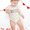Heartbreaker Checkered Valentine's Day Long Sleeve Romper, Natural - Rompers - 3 - thumbnail
