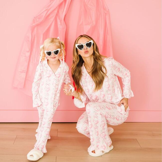 Heart Floral Trellis Valentine's Day Women's Lounge Set, Pink - Mixed Apparel Set - 3