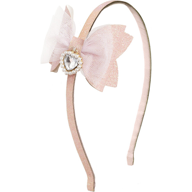 Heart Charm Glitter Bow Headband, Pink