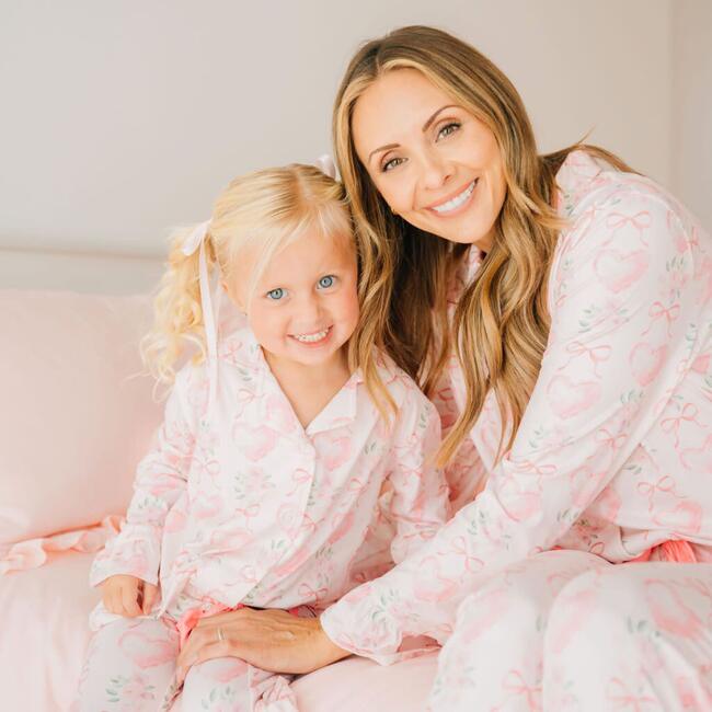 Heart Floral Trellis Valentine's Day Women's Lounge Set, Pink - Mixed Apparel Set - 4