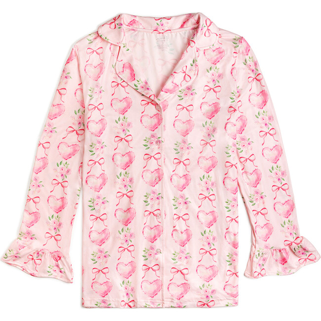 Heart Floral Trellis Valentine's Day Women's Lounge Set, Pink - Mixed Apparel Set - 5