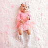 Flocked Heart Valentine's Day Tiered Long Sleeve Tutu Bodysuit, Pink - Dresses - 2